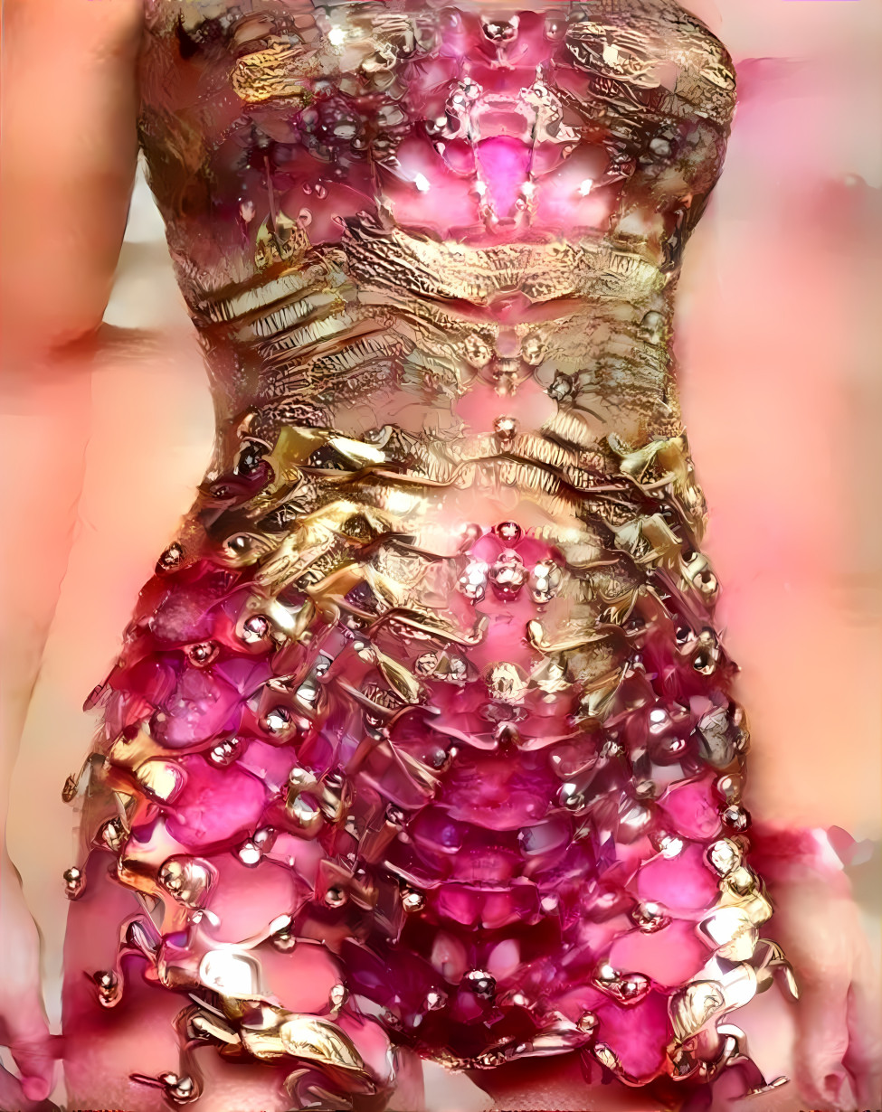 metalic dress retextured, pink, gold