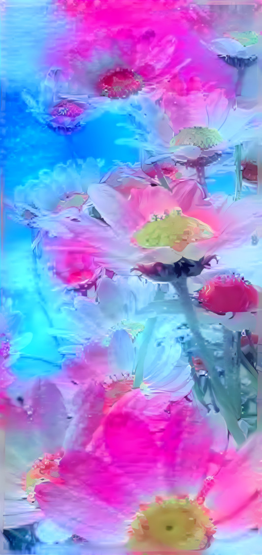 flowers - daisies, retextured, blue, pink