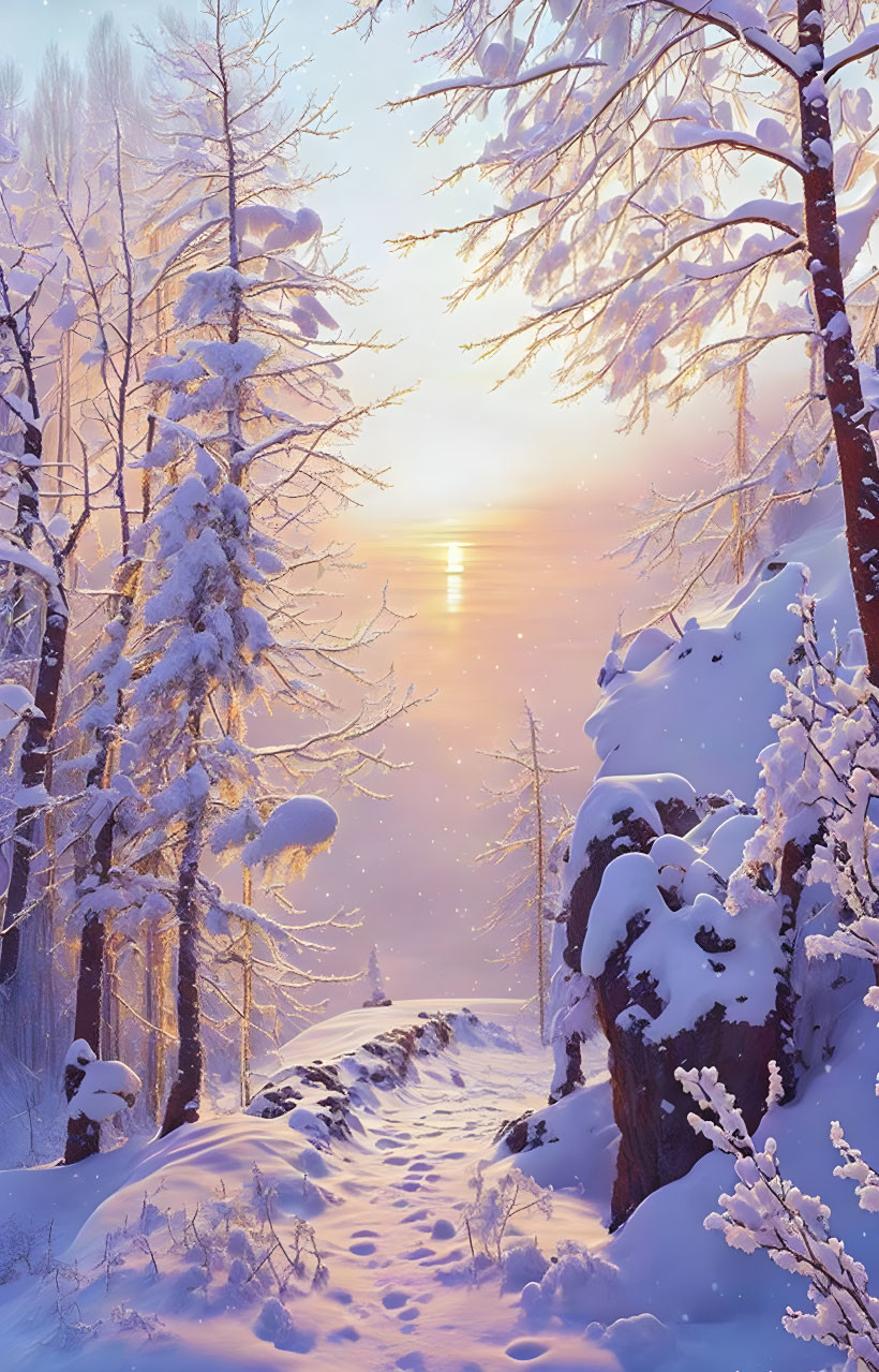 ai, winter path, mysterious atmosphere