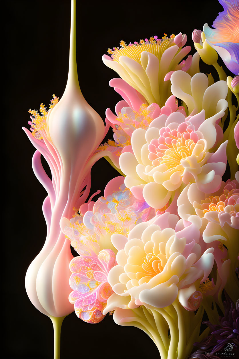 ai, fantasy biomorphic flowers kawaii pastel