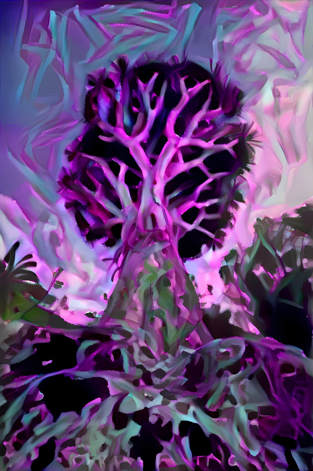 tree from below, green, purple, black