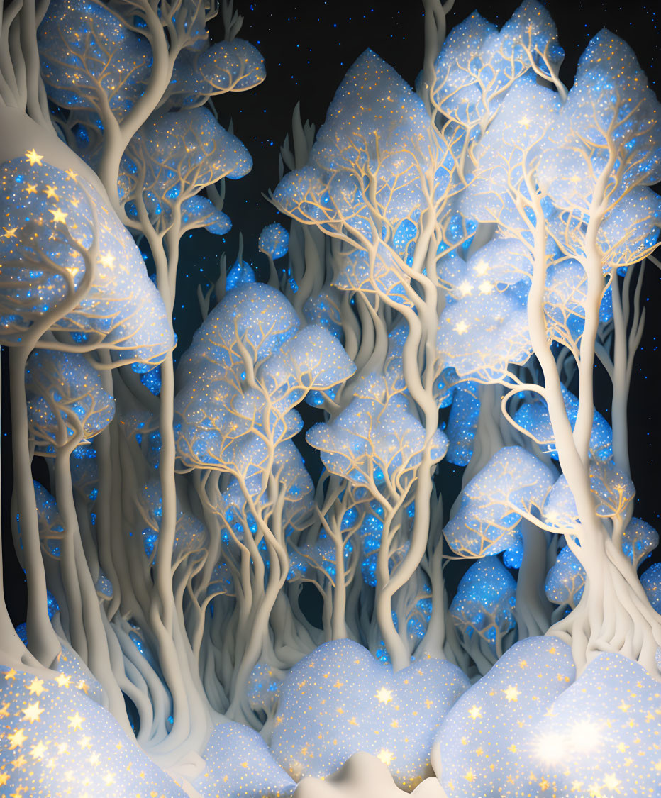 ai, enchanted forest, white, blue, night
