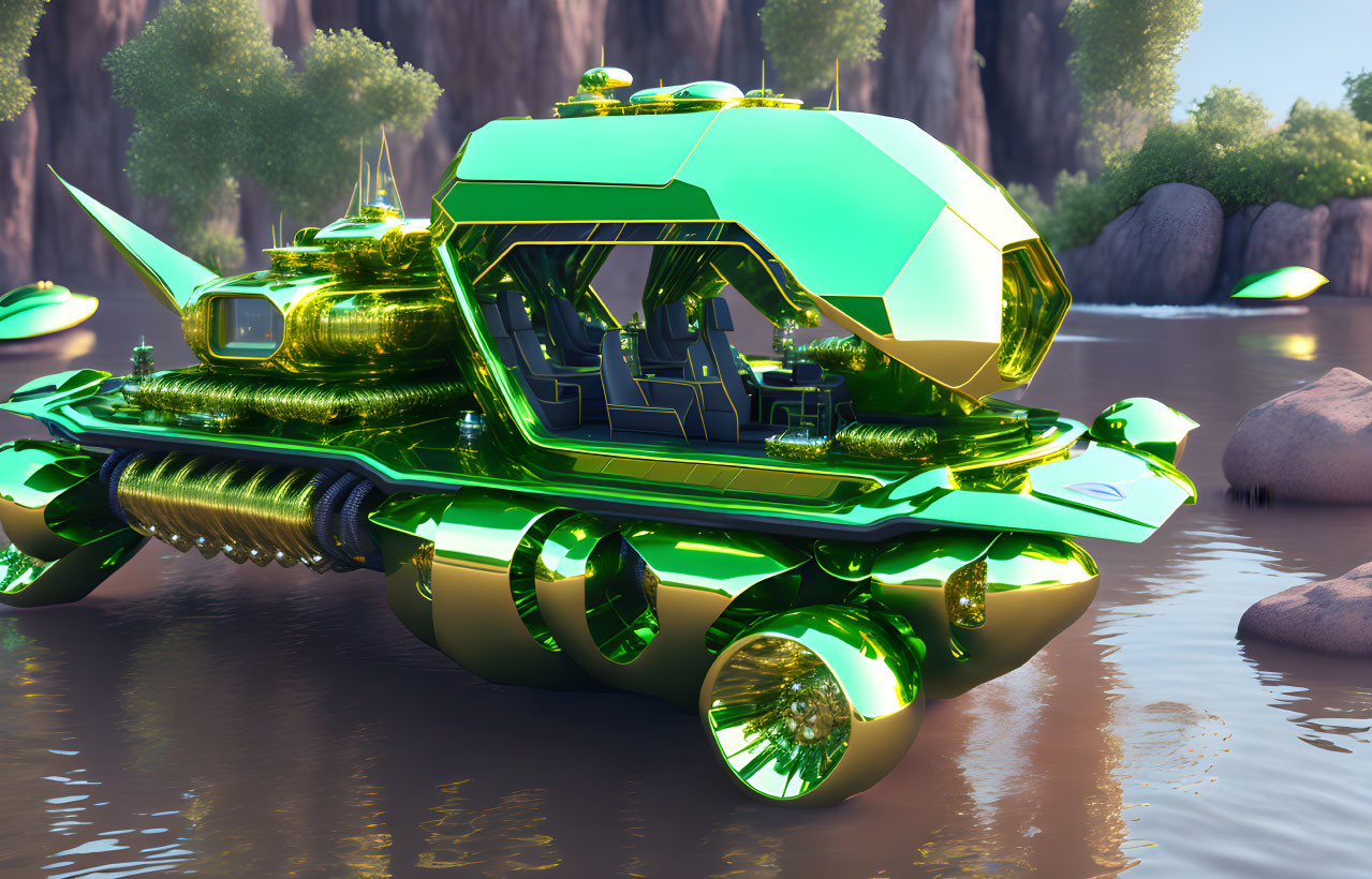 ai, future green gold amphibious vehicle