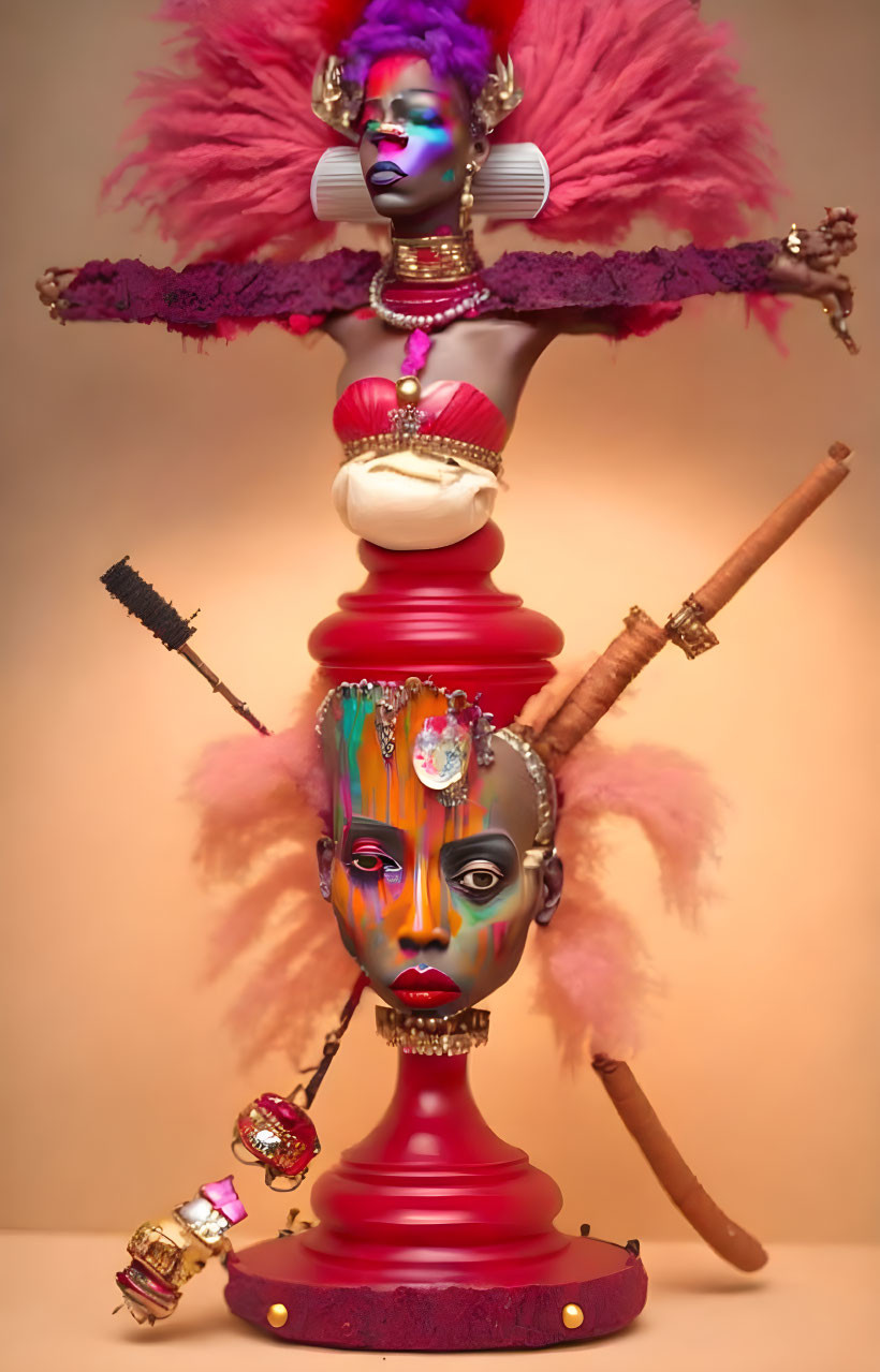 dead queen basquiat, barbie lamp Assemblage art