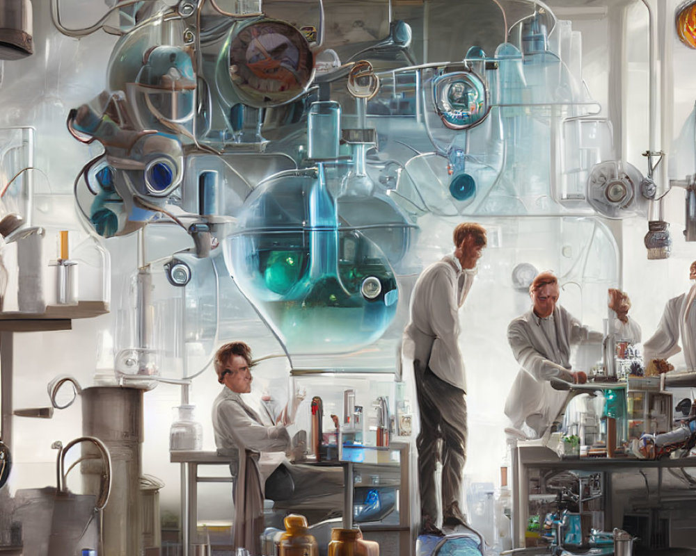 Detailed Illustration: Advanced Laboratory with Scientists Conducting Experiments