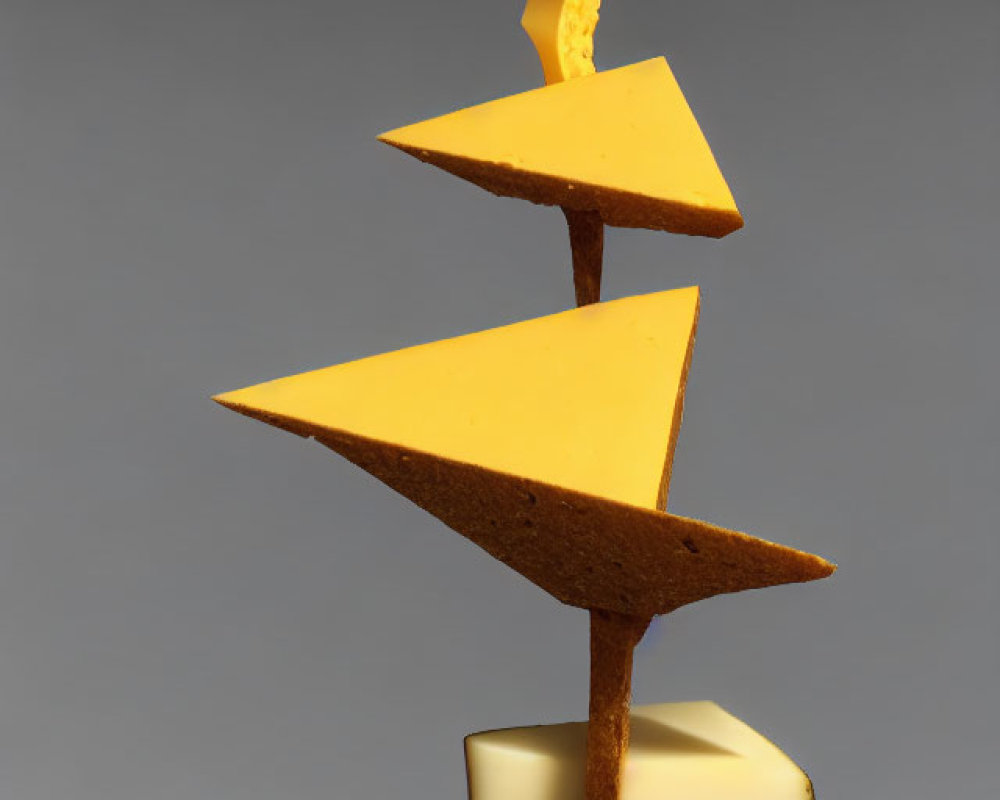 Geometric Abstract Sculpture in Yellow and Brown Tones
