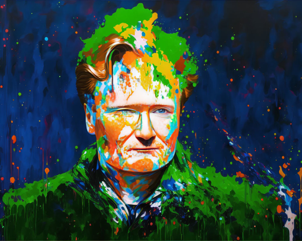 Colorful Abstract Portrait of a Man with Paint Splashes