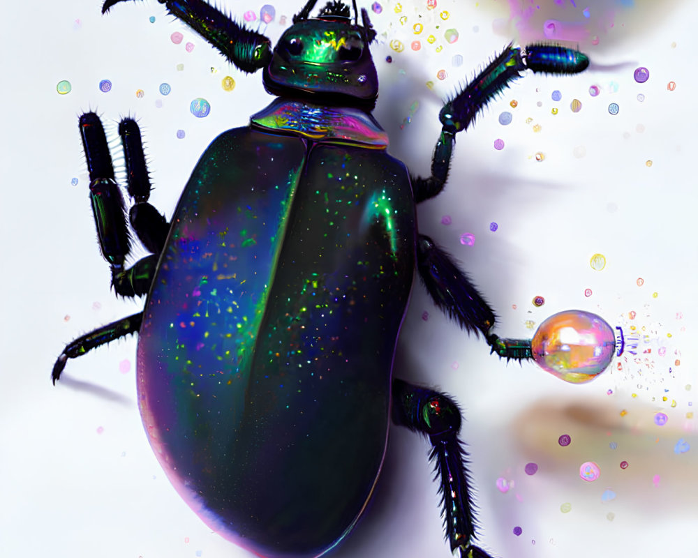 Iridescent Beetle with Glistening Hues on Light Background