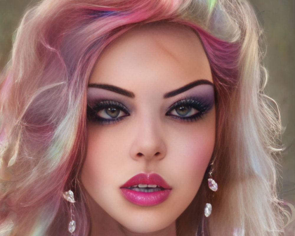 Colorful Hair, Dramatic Makeup, Sparkling Earrings