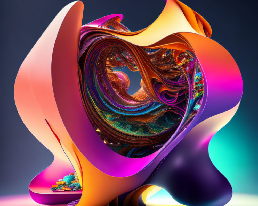 Colorful Abstract 3D Art: Vibrant Swirling Shapes in Orange, Purple, and More