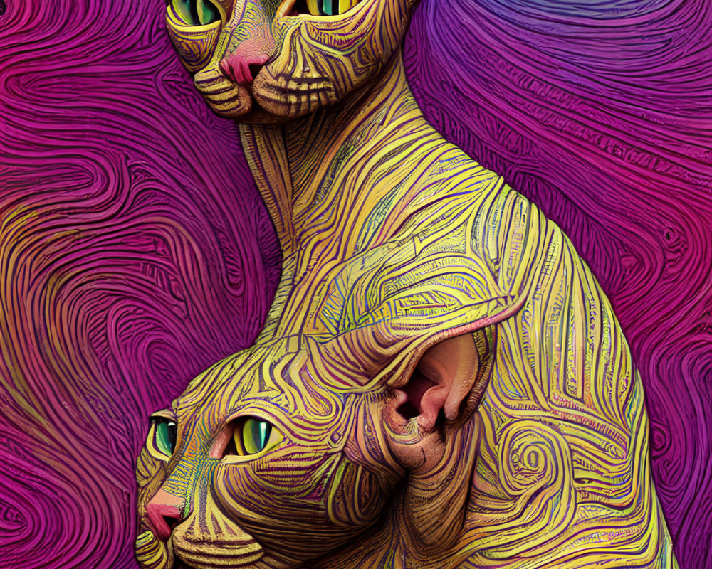 Colorful Psychedelic Illustration of Two Sphinx Cats