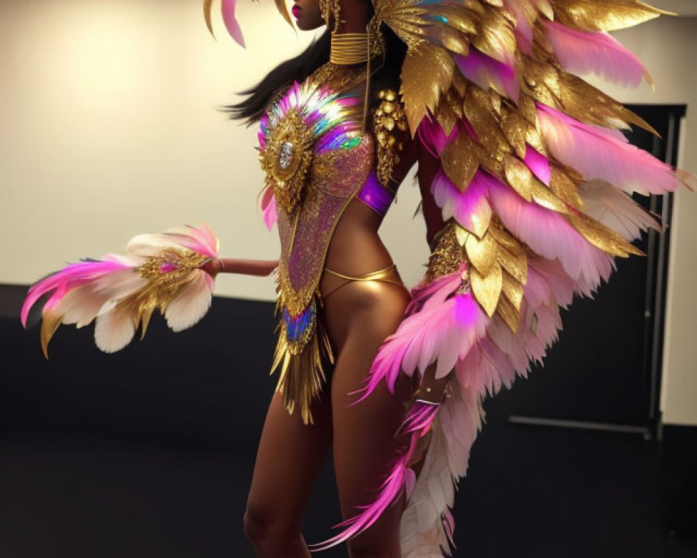 Elaborate Carnival Costume with Feathered Headdress