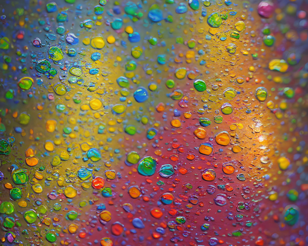 Multicolored Water Droplets on Reflective Surface