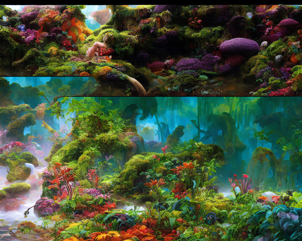 Colorful Coral and Diverse Marine Life in Fantastical Underwater Scene