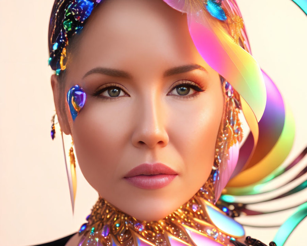 Colorful Abstract Elements Surrounding Woman in Portrait