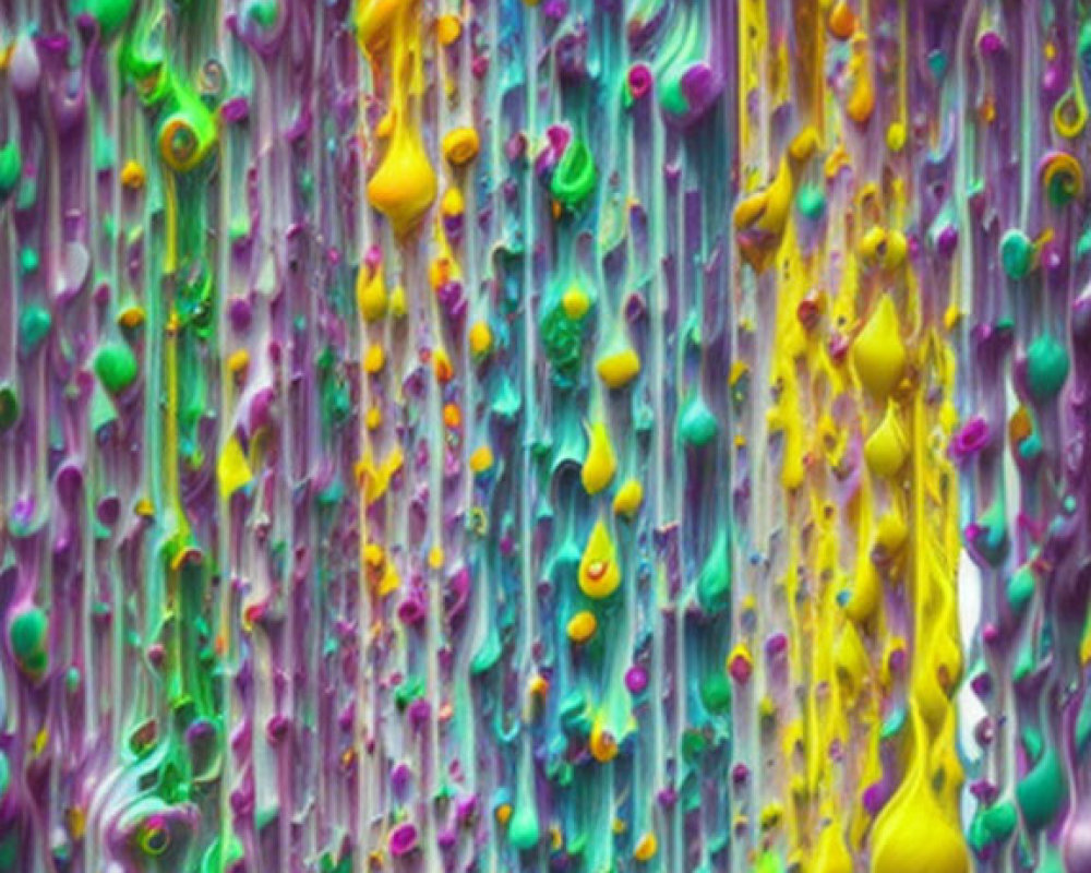 Abstract Multicolored Paint Drips on Gray Background