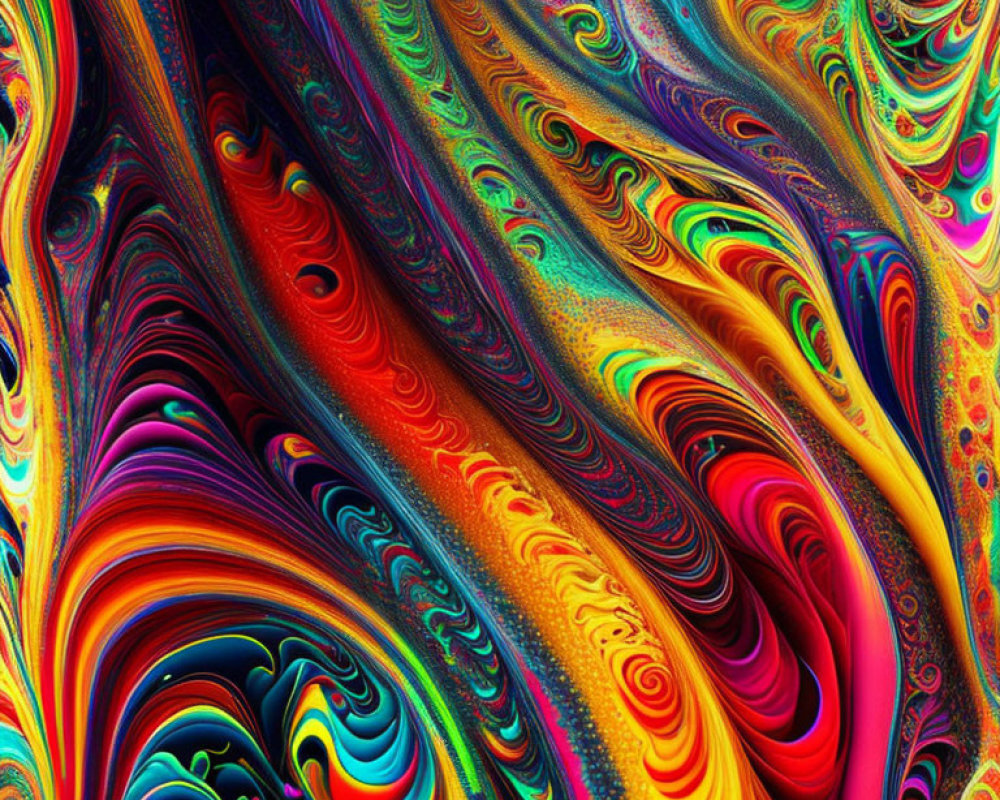 Colorful Psychedelic Swirl Art with Red, Blue, Green, and Yellow Hues