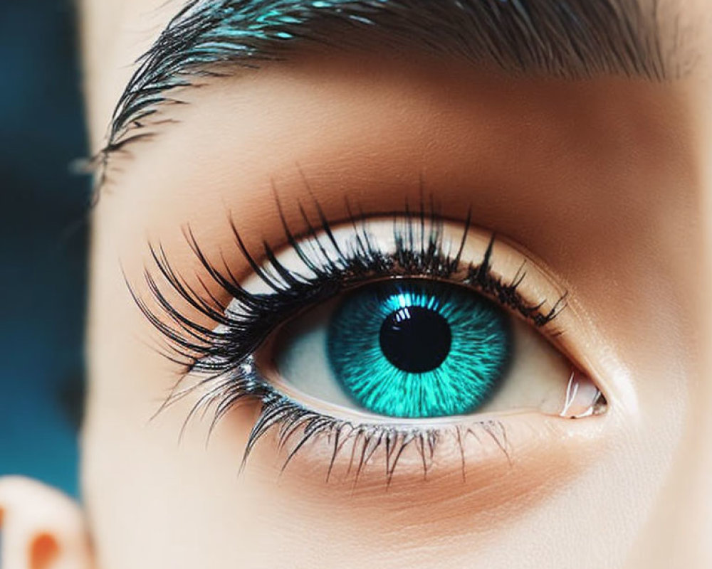 Detailed Close-Up of Vibrant Blue Iris and Black Eyelashes