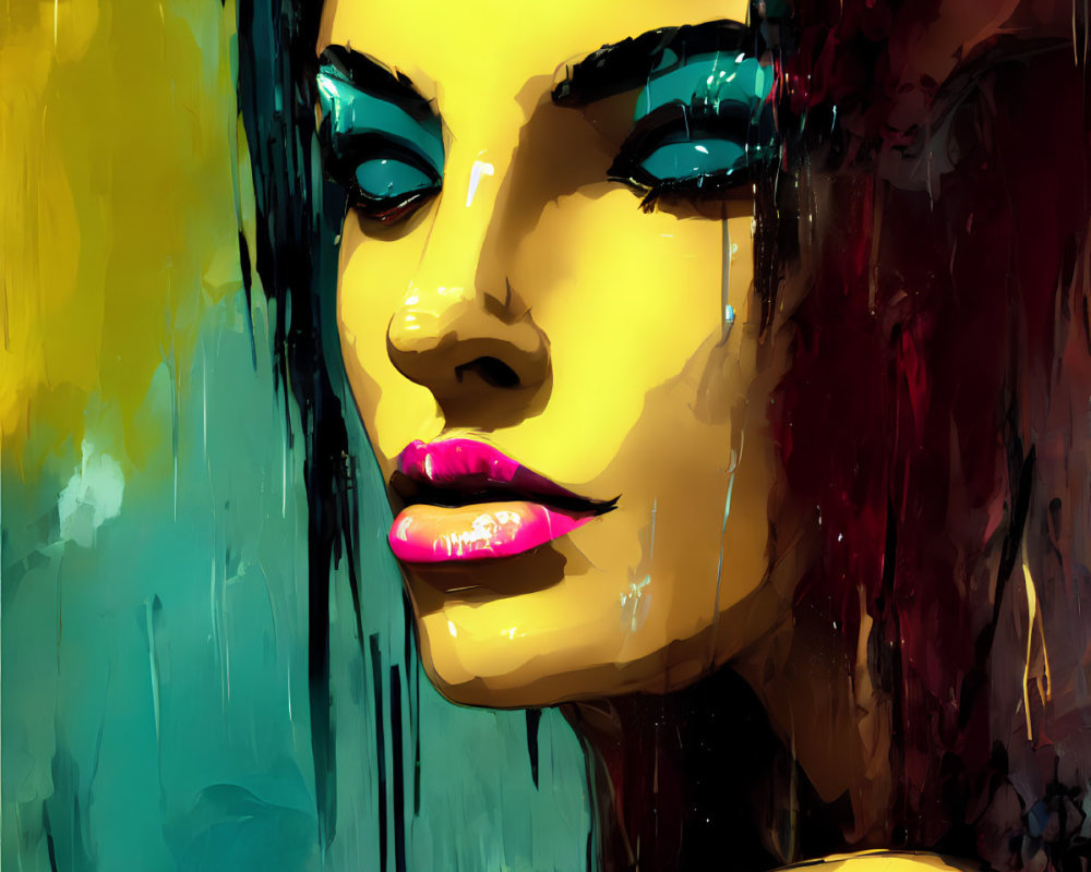 Colorful Digital Portrait of Woman with Striking Features and Dramatic Makeup