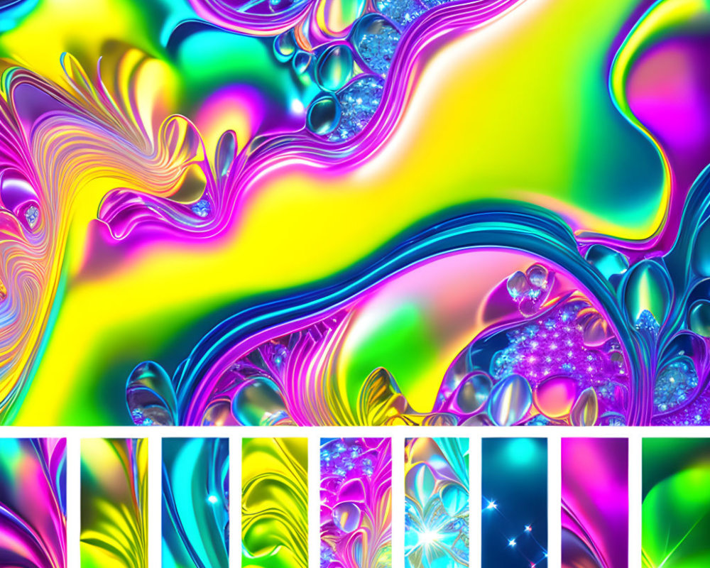 Colorful abstract art with swirling patterns and neon glow