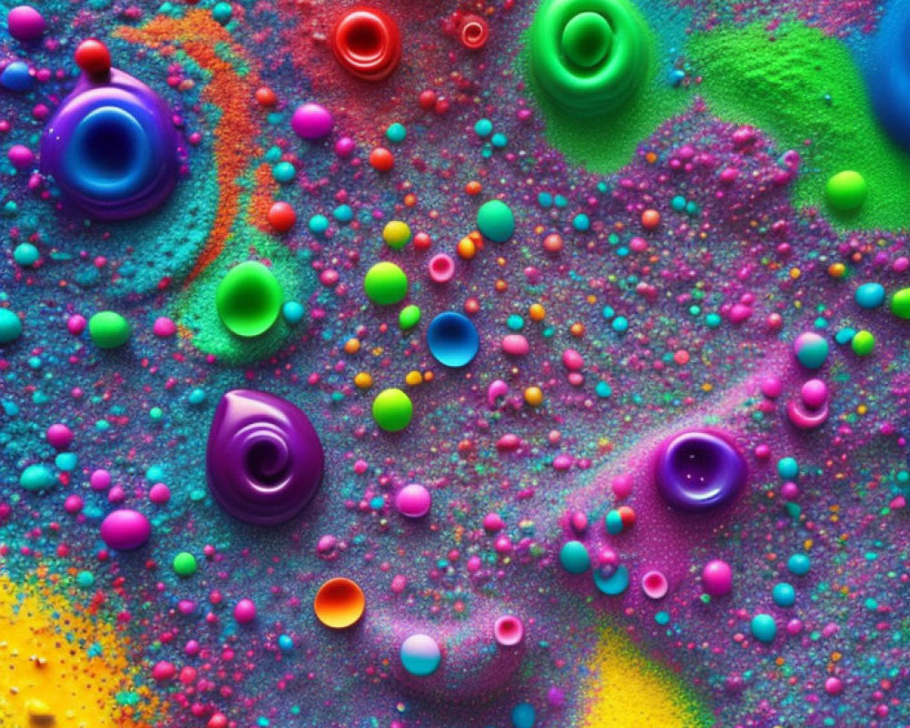 Colorful Abstract Swirls and Droplets in Psychedelic Arrangement
