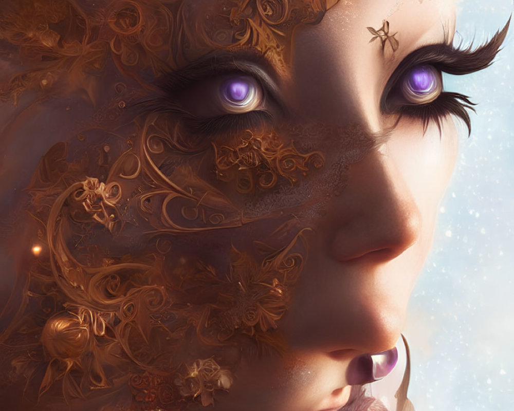 Detailed Fantasy Portrait with Gold Filigree and Purple Eyes