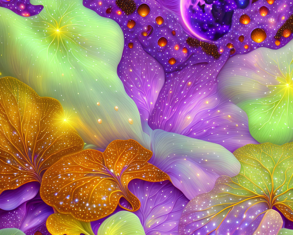 Colorful Glowing Flowers on Abstract Cosmic Background