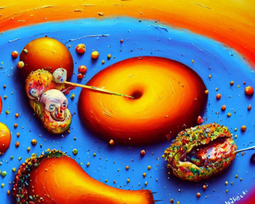 Colorful Abstract Painting with Swirling Circular Forms