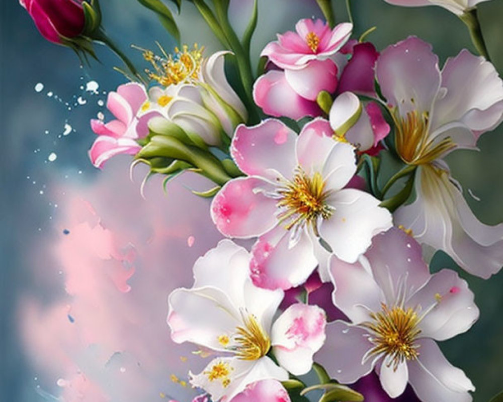 Pink and White Flowers Painting with Soft Bokeh Background
