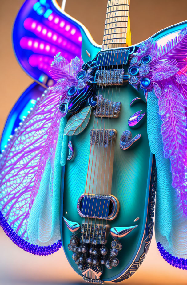 ai, aqua purple butterfly guitar