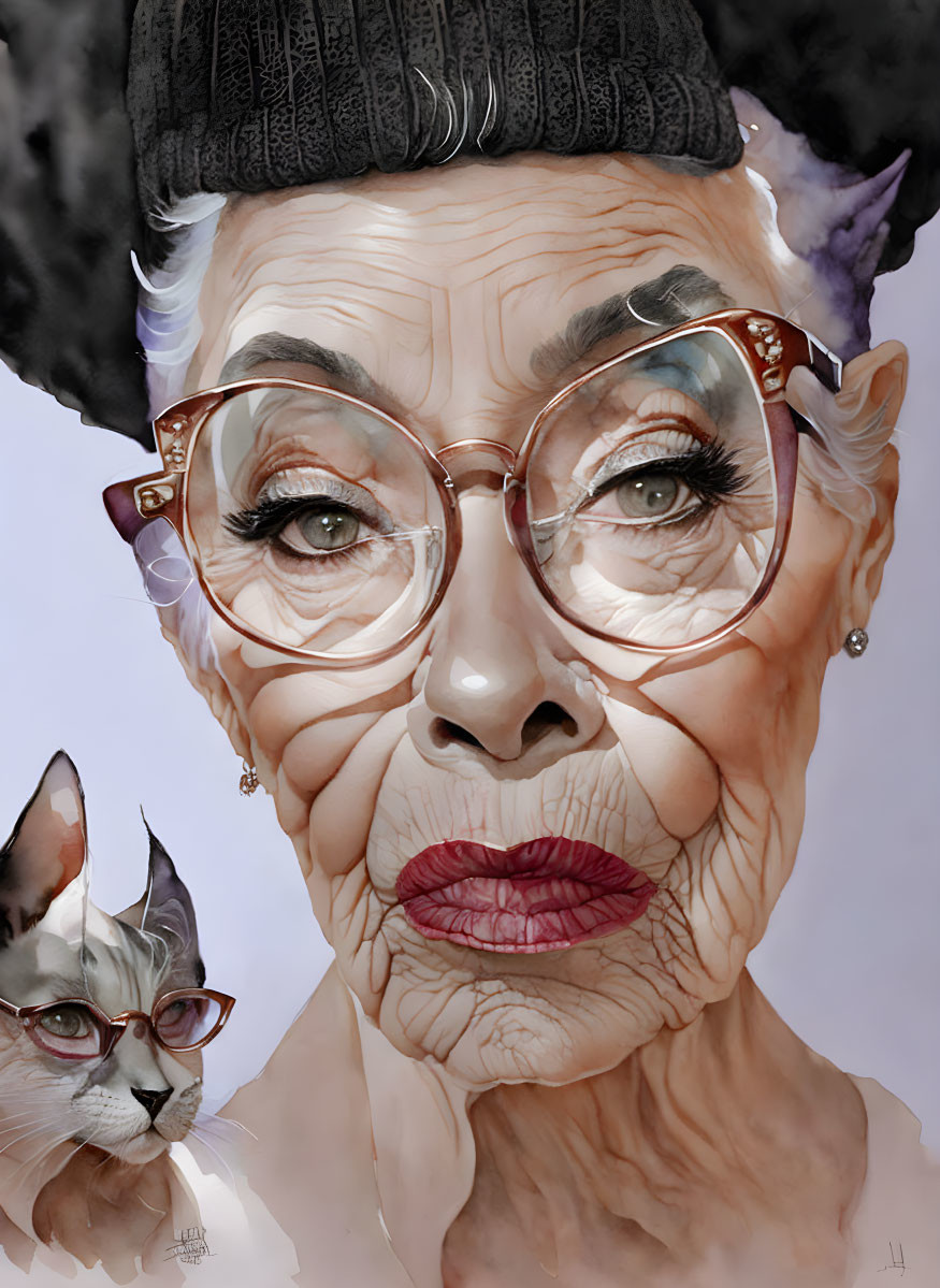 90 yo grey hair wrinkles catwoman portrait