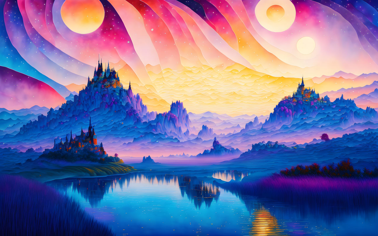 fantastical surreal sunrise landscape, watercolor