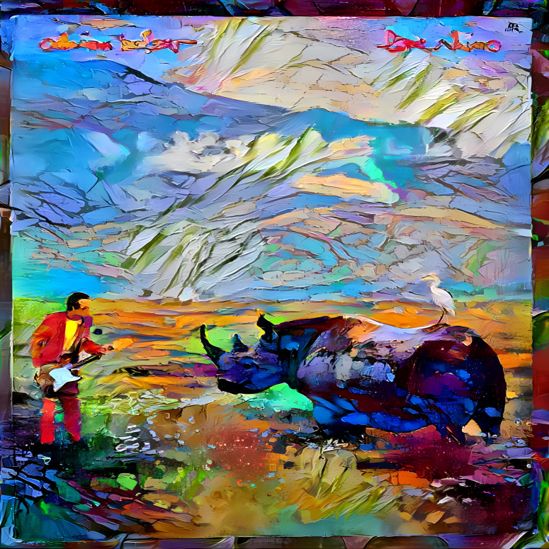 adrian belew, lone rhinoceros, album cover, paint
