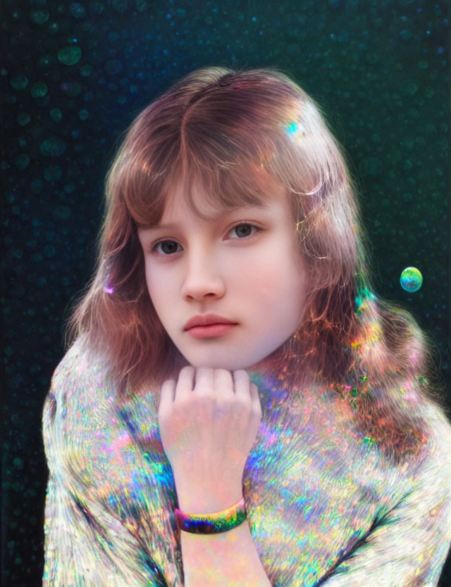 Young person portrait with holographic elements and soft lighting