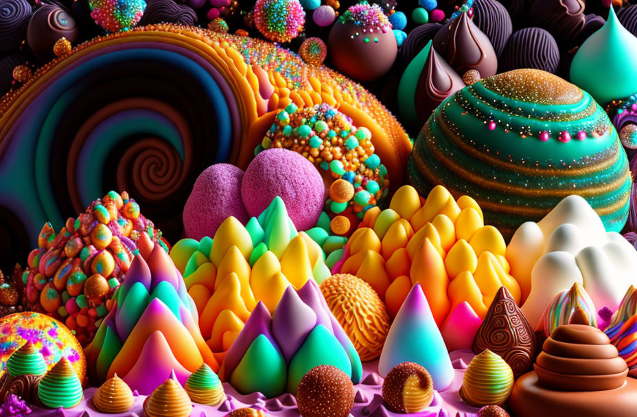 ai, multi-colored alien candy planet of sugar