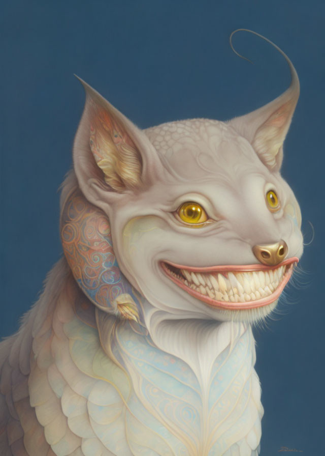 ai, lipstick cat creature, mischevious grin