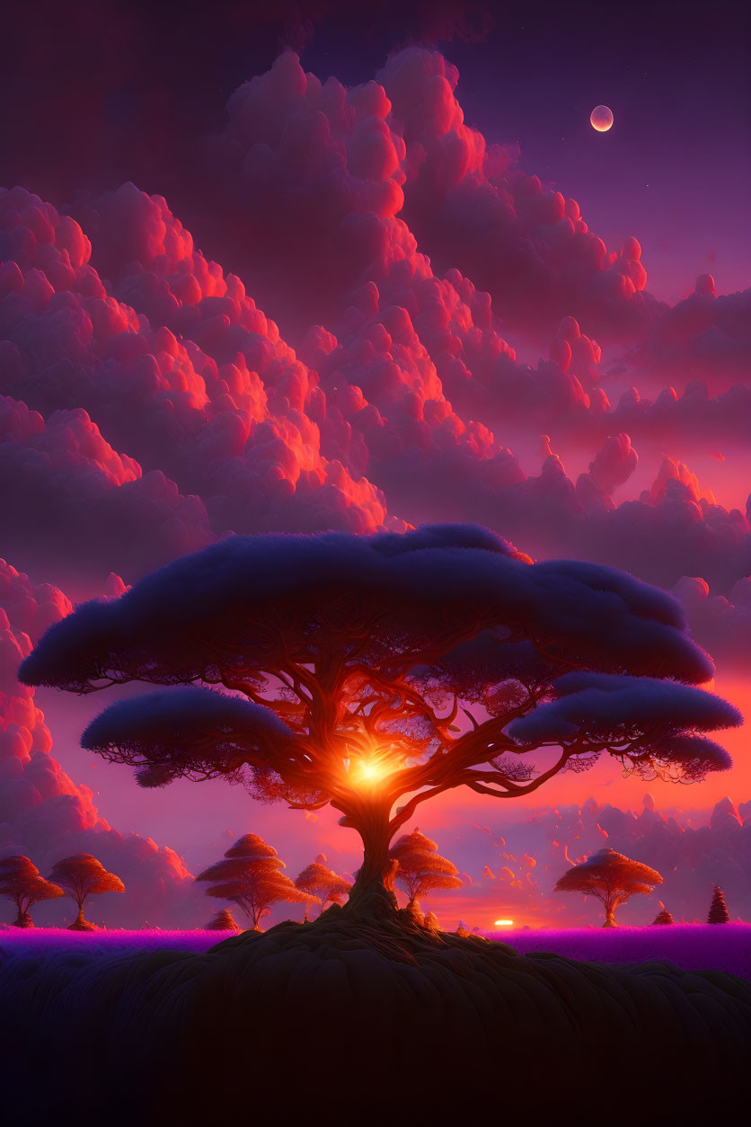 ai, truffula landscape, orange, red, sunset