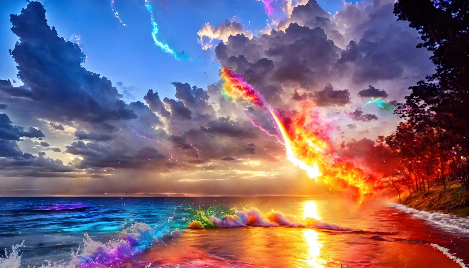 exploding ocean rainbow fluid art photography