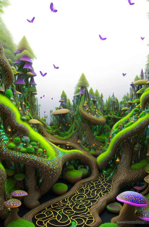 3D fantasy mushroom forest landscape