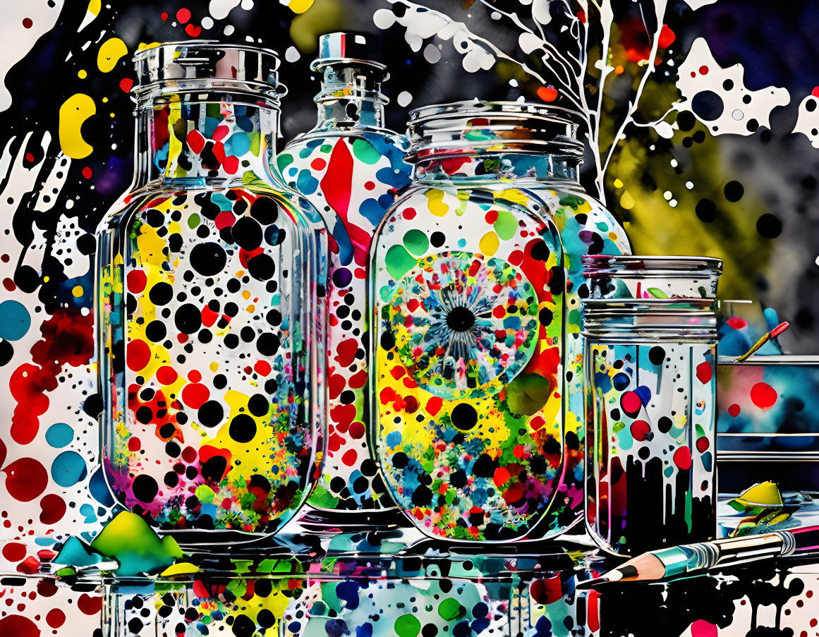 pop art jars still life splatter paint ink spots