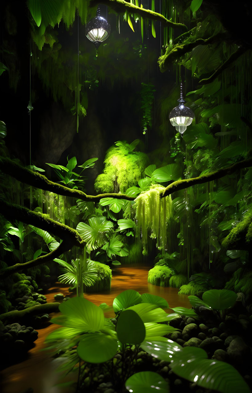 green "rainforest" hallway, photograph
