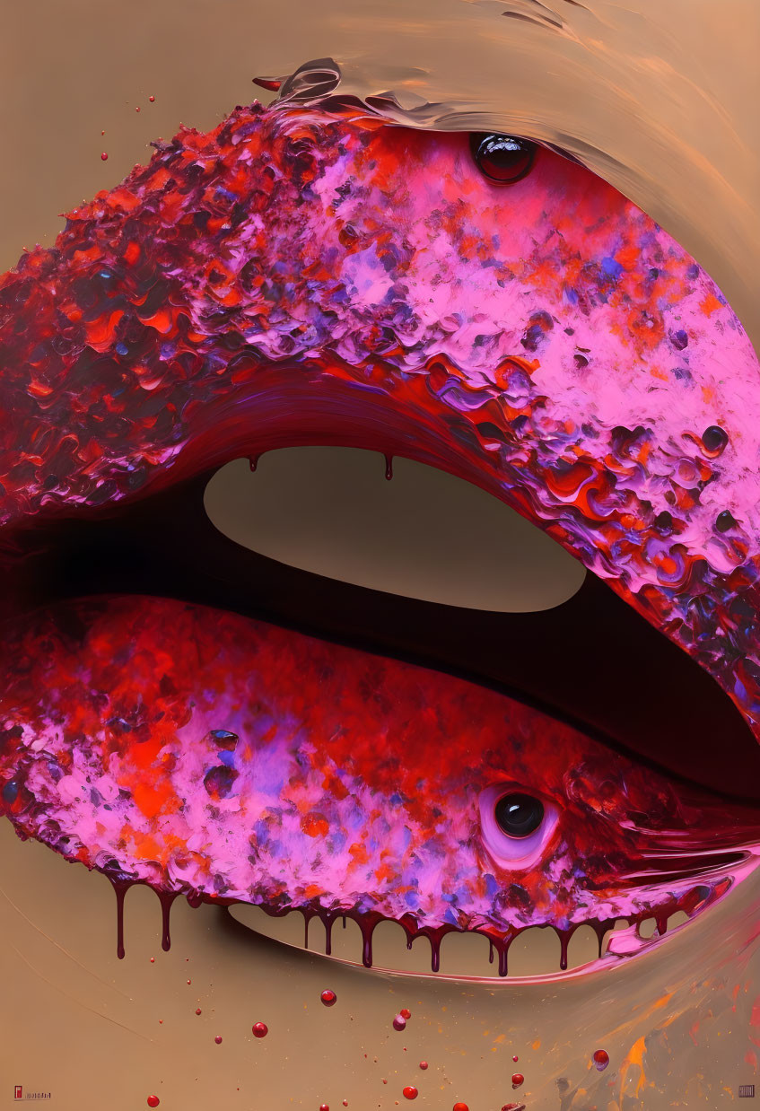 ai, purple, red, dripping metal lips