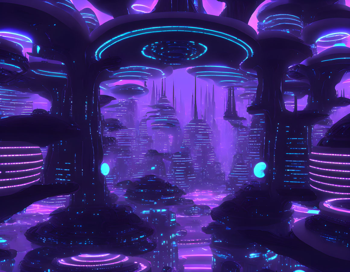alien zen garden sci fi city future purple ai