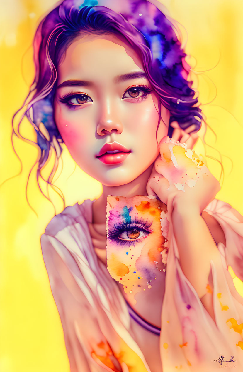 ai, girl, japanese, watercolor, salt, yellow