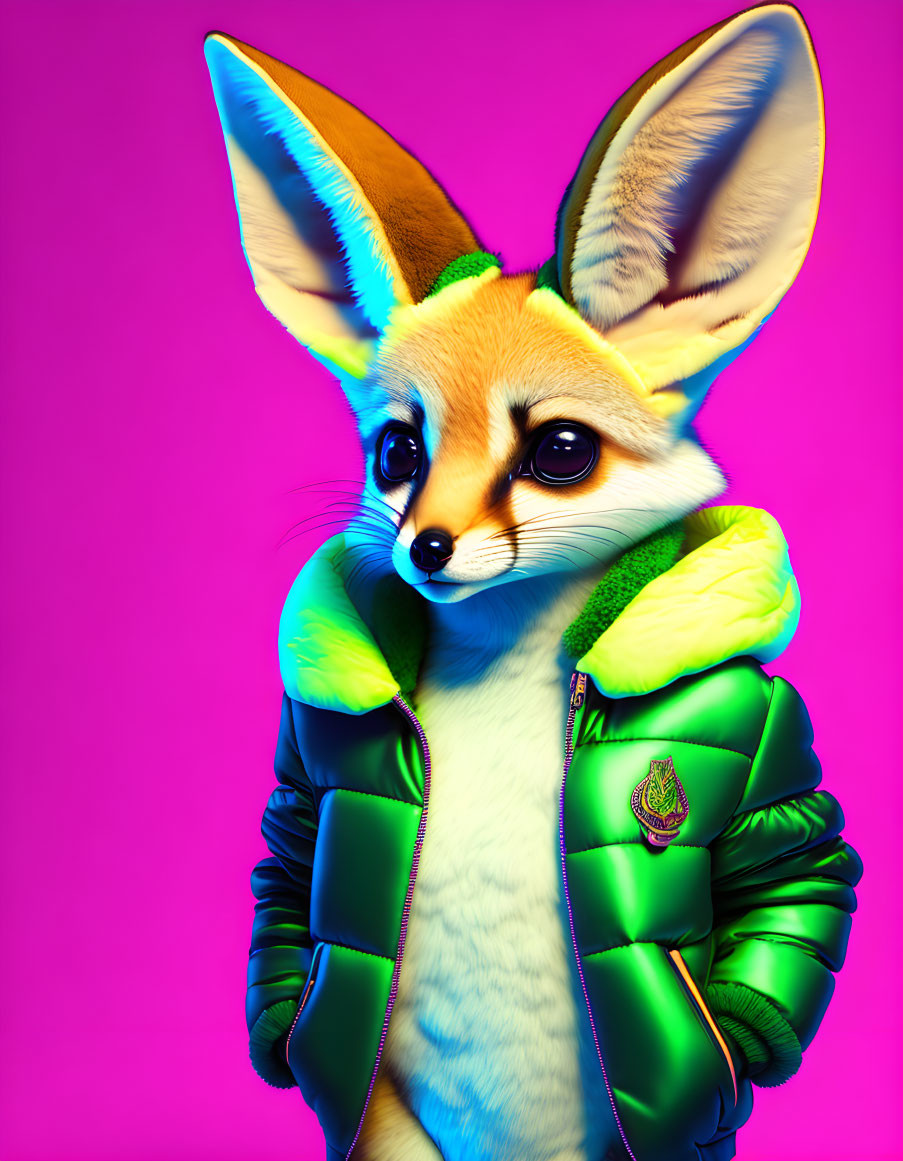 ai, bust shot portrait, fennec fox in puffy jacket