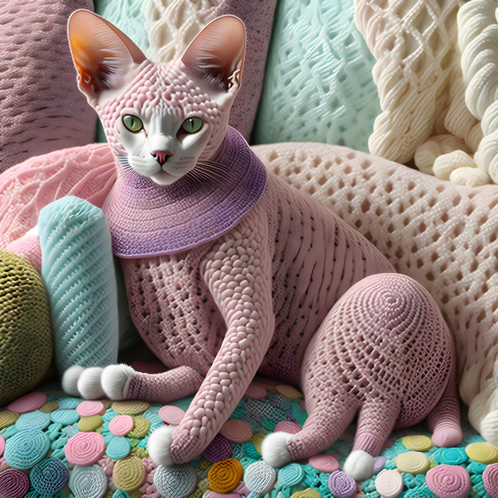 quilted, hairless, cat, pink, patchwork, crocheted