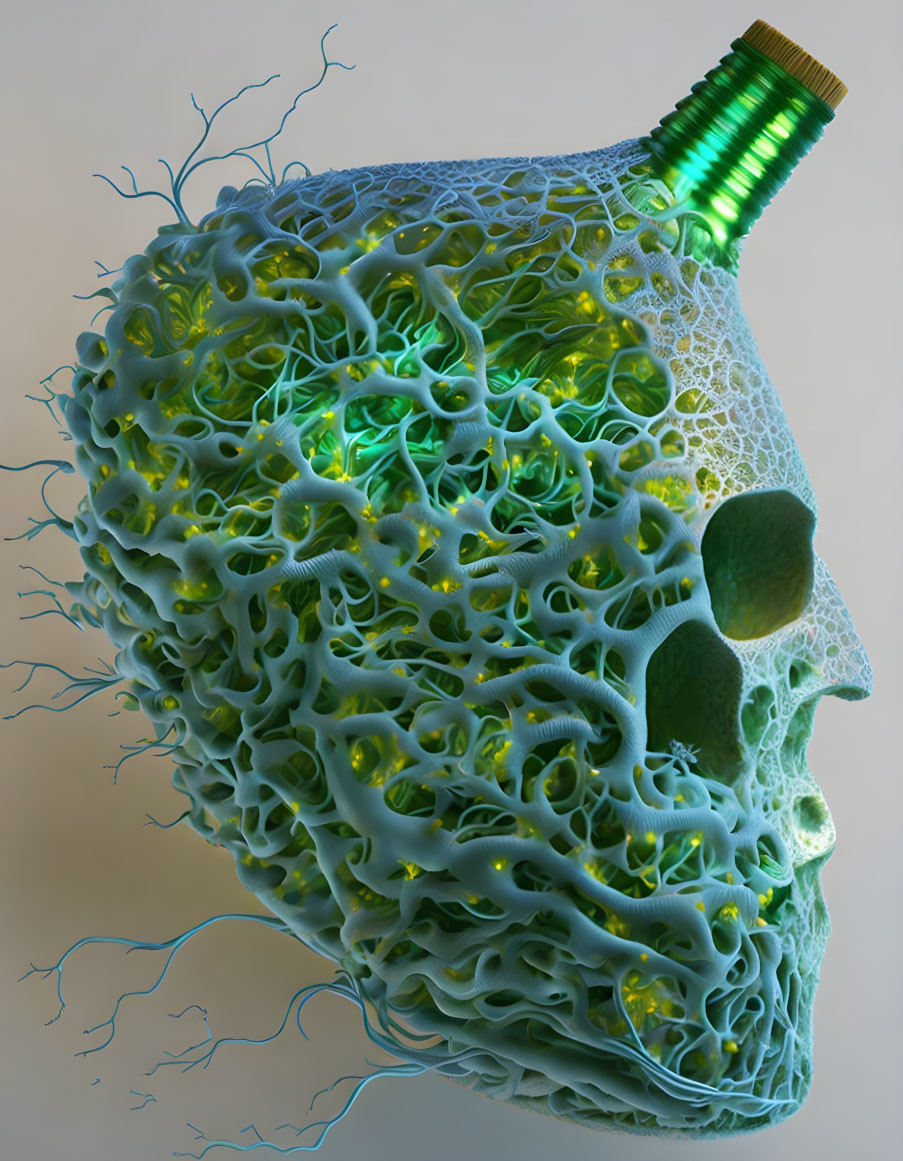 green organic skull art, nervous system