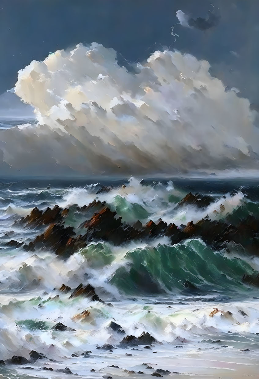 dramatic grungy stormy ocean fantasy oil painting