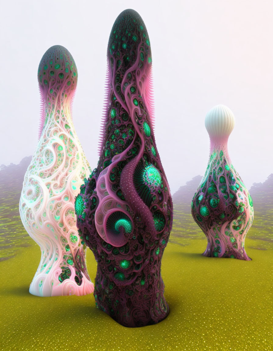 sensual alien fractal tentacles posing in field 