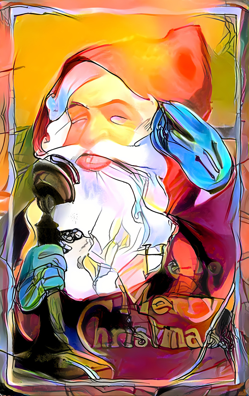 santa on the phone, vintage art retextured